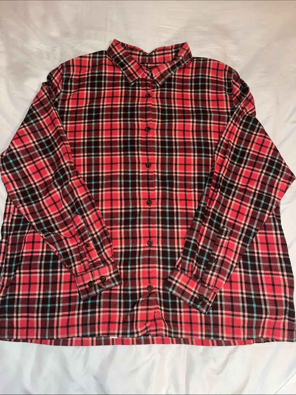 Cabela’s Women’s Pinkish Red Plaid Long Sleeve Cotton Button Down Shirt sz 2XL